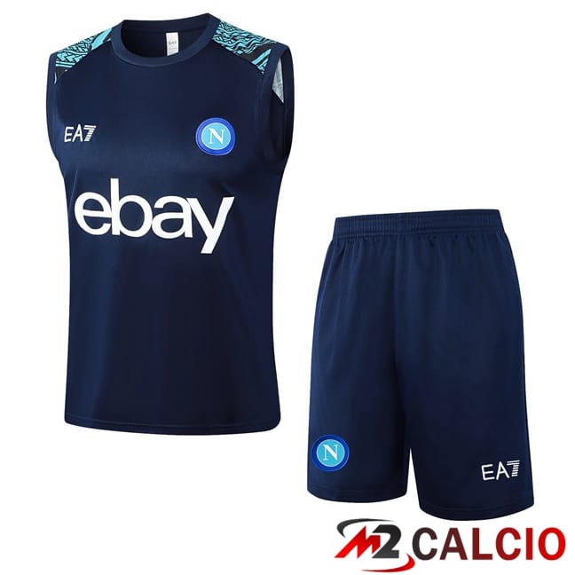 Maglie Calcio Personalizzate,Tute Calcio Squadre,Maglia Nazionale Italiana Calcio | Canotta Allenamento SSC Napoli + Pantaloncini Blu Reale 2024/2025