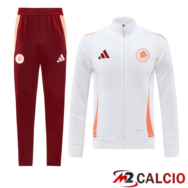 Maglie Calcio Personalizzate,Tute Calcio Squadre,Maglia Nazionale Italiana Calcio | Insieme Tuta Calcio - Giacca AS Roma Bianco 2024/2025