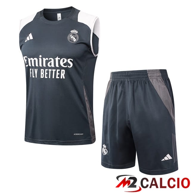Maglie Calcio Personalizzate,Tute Calcio Squadre,Maglia Nazionale Italiana Calcio | Canotta Allenamento Real Madrid + Pantaloncini Grigio 2024/2025