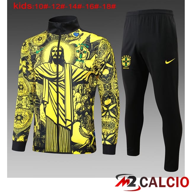 Maglie Calcio Personalizzate,Tute Calcio Squadre,Maglia Nazionale Italiana Calcio | Insieme Tuta Calcio - Giacca Brasile Bambino Giallo 2024/2025