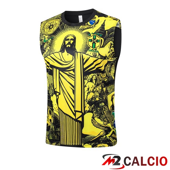 Maglie Calcio Personalizzate,Tute Calcio Squadre,Maglia Nazionale Italiana Calcio | Canotta Allenamento Brasile Giallo 2024/2025