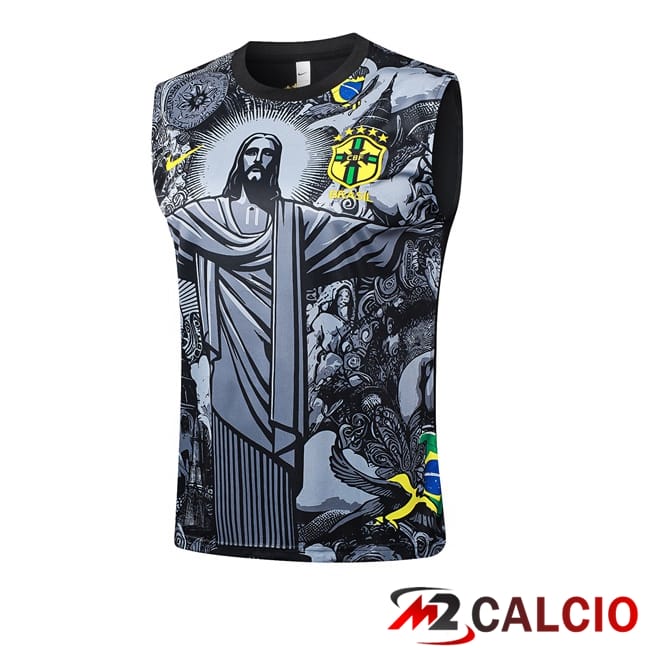Maglie Calcio Personalizzate,Tute Calcio Squadre,Maglia Nazionale Italiana Calcio | Canotta Allenamento Brasile Nero 2024/2025