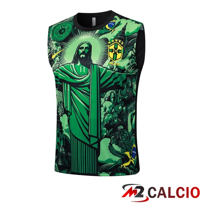 Maglie Calcio Personalizzate,Tute Calcio Squadre,Maglia Nazionale Italiana Calcio | Canotta Allenamento Brasile Verde 2024/2025