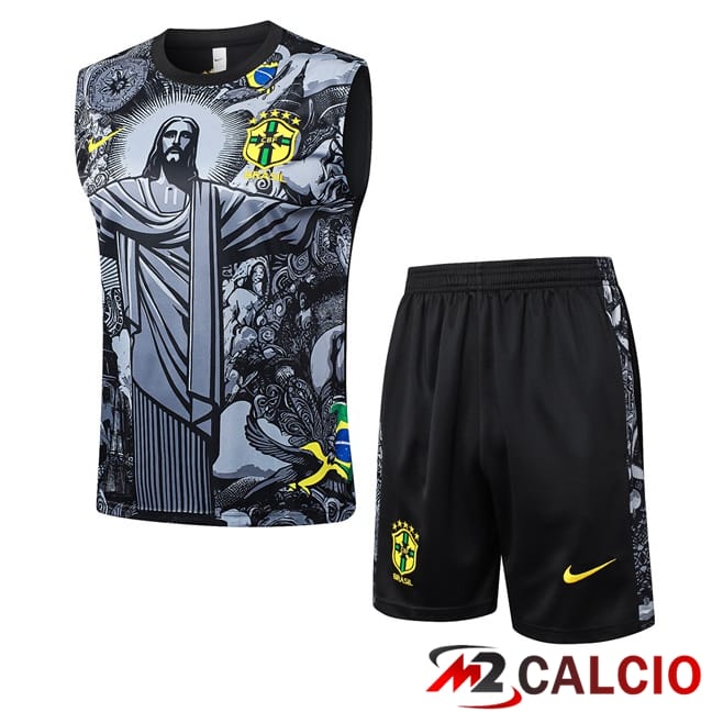 Maglie Calcio Personalizzate,Tute Calcio Squadre,Maglia Nazionale Italiana Calcio | Canotta Allenamento Brasile + Pantaloncini Nero 2024/2025