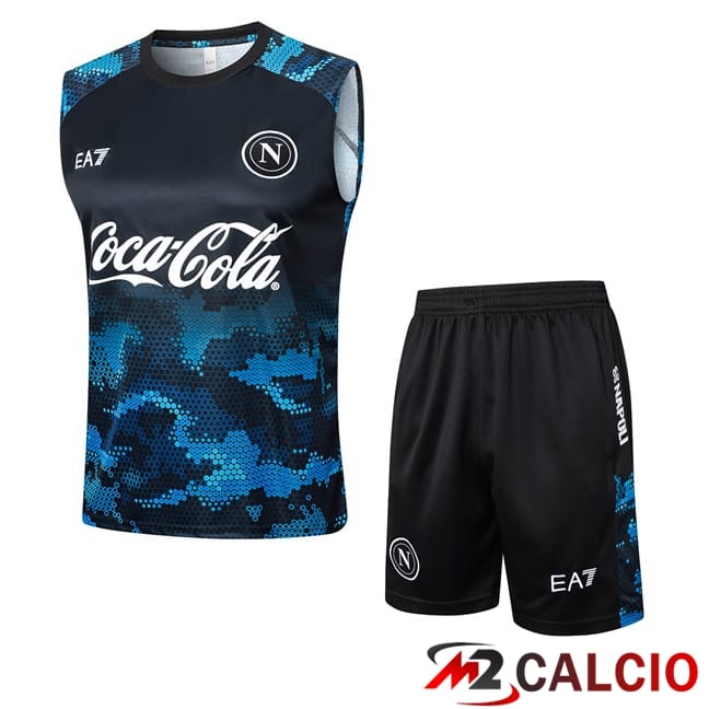 Maglie Calcio Personalizzate,Tute Calcio Squadre,Maglia Nazionale Italiana Calcio | Canotta Allenamento SSC Napoli + Pantaloncini Blu Nero 2024/2025