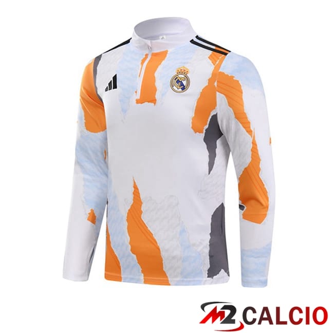 Maglie Calcio Personalizzate,Tute Calcio Squadre,Maglia Nazionale Italiana Calcio | Felpa Allenamento Real Madrid Bianco Giallo 2025/2026
