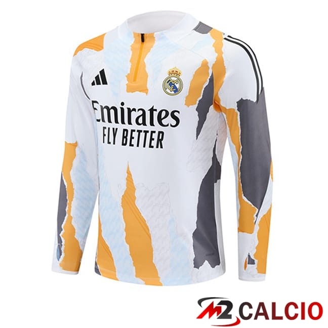 Maglie Calcio Personalizzate,Tute Calcio Squadre,Maglia Nazionale Italiana Calcio | Felpa Allenamento Real Madrid Bianco Giallo 2025/2026