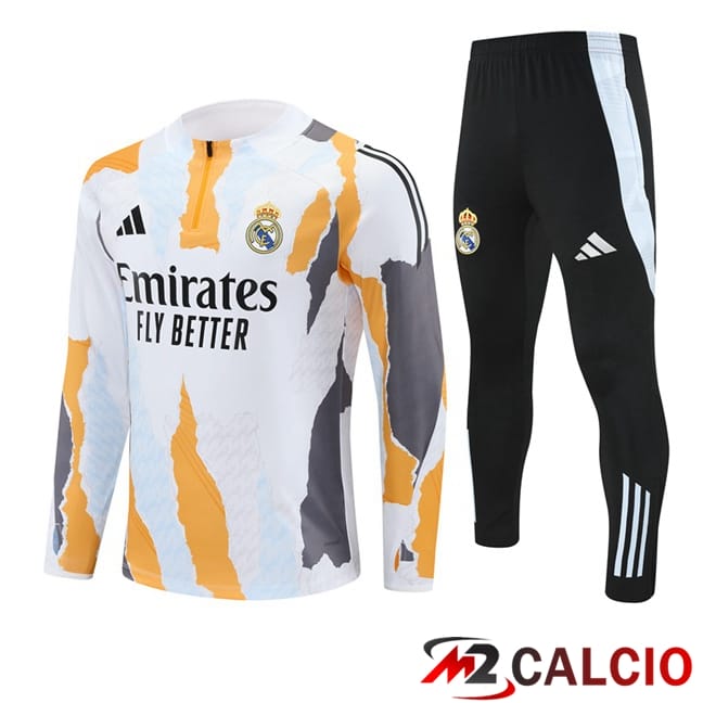 Maglie Calcio Personalizzate,Tute Calcio Squadre,Maglia Nazionale Italiana Calcio | Insieme Tuta Calcio Real Madrid Bianco Giallo 2025/2026