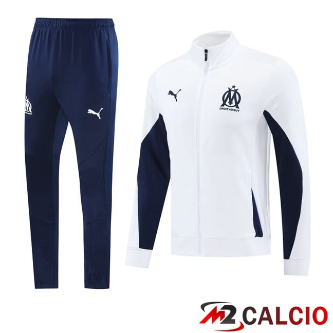 Maglie Calcio Personalizzate,Tute Calcio Squadre,Maglia Nazionale Italiana Calcio | Insieme Tuta Calcio - Giacca Marsiglia OM Bianco 2025/2026