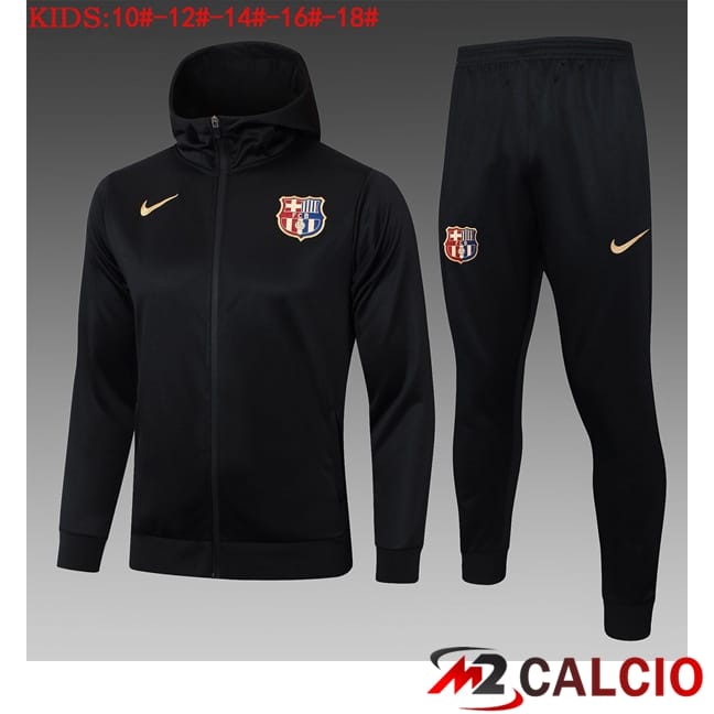 Maglie Calcio Personalizzate,Tute Calcio Squadre,Maglia Nazionale Italiana Calcio | Giacca Con Cappuccio Tuta Calcio FC Barcellona Bambino Nero 2025/2026