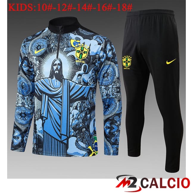 Maglie Calcio Personalizzate,Tute Calcio Squadre,Maglia Nazionale Italiana Calcio | Insieme Tuta Calcio Brasile Bambino Blu 2025/2026