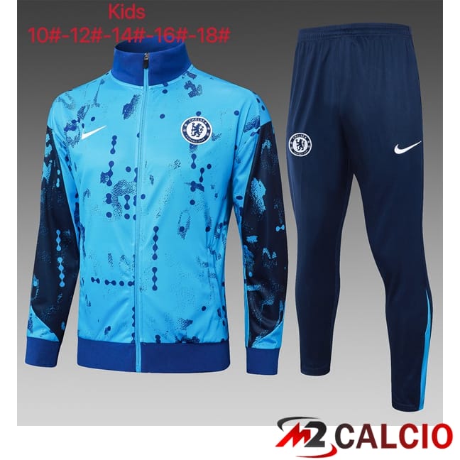 Maglie Calcio Personalizzate,Tute Calcio Squadre,Maglia Nazionale Italiana Calcio | Insieme Tuta Calcio - Giacca FC Chelsea Bambino Blu 2025/2026