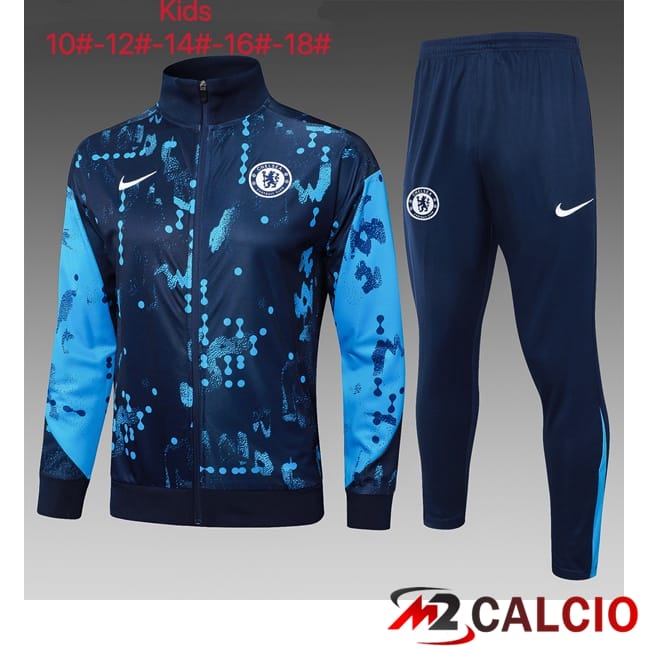 Maglie Calcio Personalizzate,Tute Calcio Squadre,Maglia Nazionale Italiana Calcio | Insieme Tuta Calcio - Giacca FC Chelsea Bambino Blu Reale 2025/2026