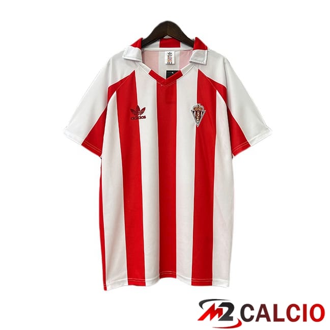 Maglie Calcio Personalizzate,Tute Calcio Squadre,Maglia Nazionale Italiana Calcio | Maglie Calcio Sporting Gijon Retro Prima Bianco Rosso 1986-1987