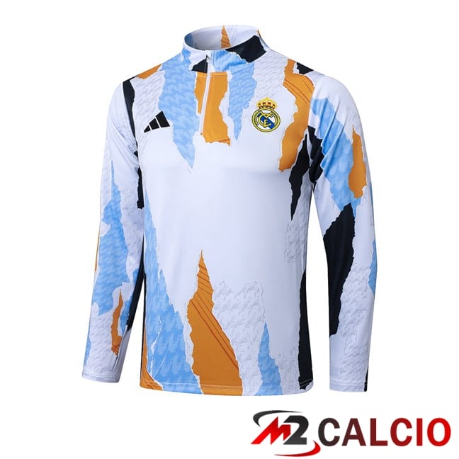 Maglie Calcio Personalizzate,Tute Calcio Squadre,Maglia Nazionale Italiana Calcio | Felpa Allenamento Real Madrid Bianco Giallo 2025/2026