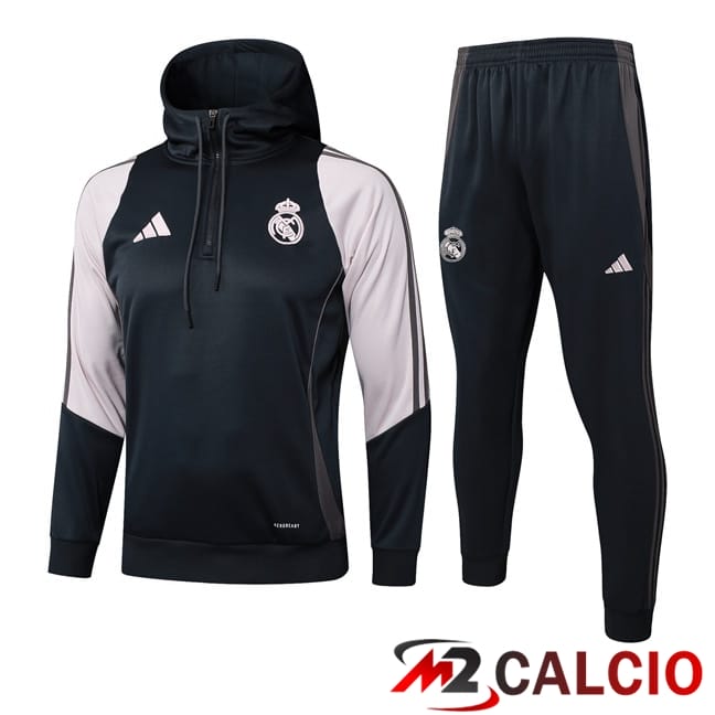 Maglie Calcio Personalizzate,Tute Calcio Squadre,Maglia Nazionale Italiana Calcio | Tuta Calcio - Felpa Con Cappuccio Real Madrid Nero Rosa 2025/2026