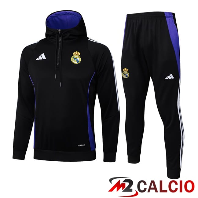 Maglie Calcio Personalizzate,Tute Calcio Squadre,Maglia Nazionale Italiana Calcio | Tuta Calcio - Felpa Con Cappuccio Real Madrid Nero 2025/2026