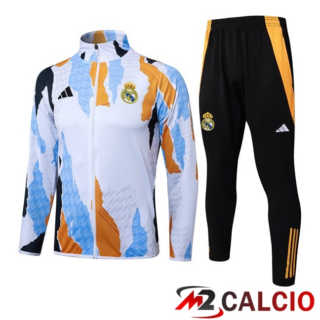Maglie Calcio Personalizzate,Tute Calcio Squadre,Maglia Nazionale Italiana Calcio | Insieme Tuta Calcio - Giacca Real Madrid Bianco Blu 2025/2026
