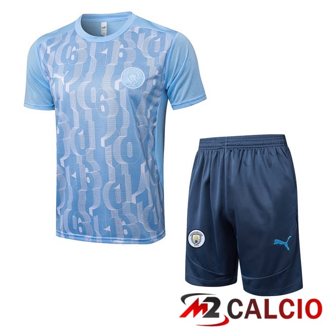 Maglie Calcio Personalizzate,Tute Calcio Squadre,Maglia Nazionale Italiana Calcio | Insieme T Shirt Allenamento Manchester City + Pantaloncini Blu 2025/2026