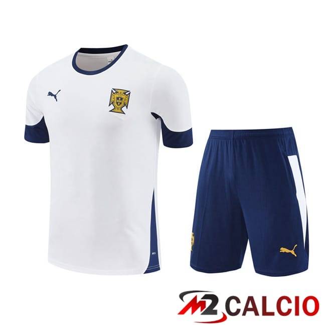 Maglie Calcio Personalizzate,Tute Calcio Squadre,Maglia Nazionale Italiana Calcio | Insieme T Shirt Allenamento Portogallo + Pantaloncini Bianco 2025/2026