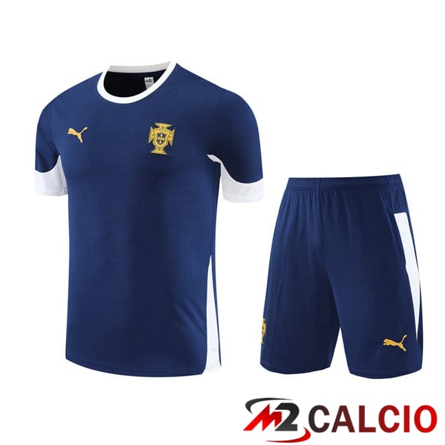 Maglie Calcio Personalizzate,Tute Calcio Squadre,Maglia Nazionale Italiana Calcio | Insieme T Shirt Allenamento Portogallo + Pantaloncini Blu Reale 2025/2026