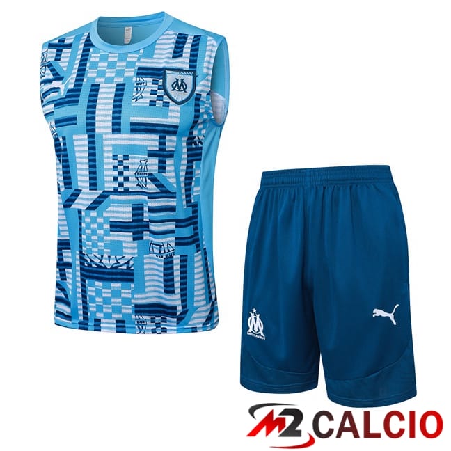 Maglie Calcio Personalizzate,Tute Calcio Squadre,Maglia Nazionale Italiana Calcio | Canotta Allenamento Marsiglia OM + Pantaloncini Blu 2025/2026