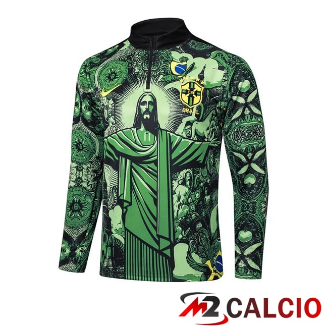 Maglie Calcio Personalizzate,Tute Calcio Squadre,Maglia Nazionale Italiana Calcio | Felpa Allenamento Brasile Verde Nero 2025/2026