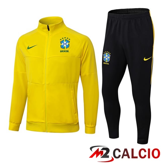 Maglie Calcio Personalizzate,Tute Calcio Squadre,Maglia Nazionale Italiana Calcio | Insieme Tuta Calcio - Giacca Brasile Giallo 2025/2026