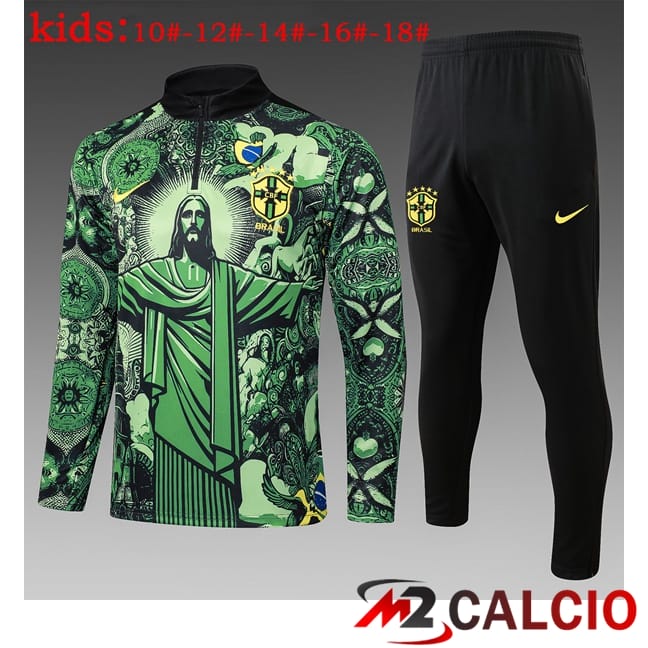 Maglie Calcio Personalizzate,Tute Calcio Squadre,Maglia Nazionale Italiana Calcio | Insieme Tuta Calcio Brasile Bambino Verde 2025/2026