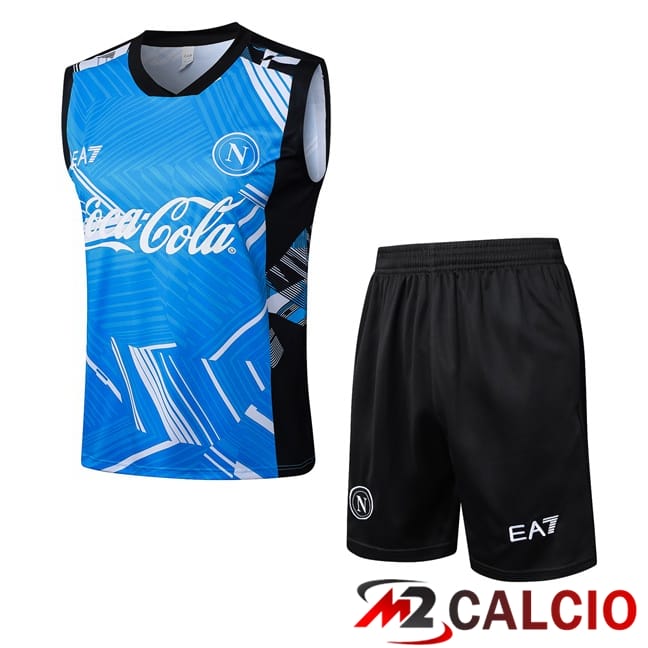 Maglie Calcio Personalizzate,Tute Calcio Squadre,Maglia Nazionale Italiana Calcio | Canotta Allenamento SSC Napoli + Pantaloncini Blu 2025/2026