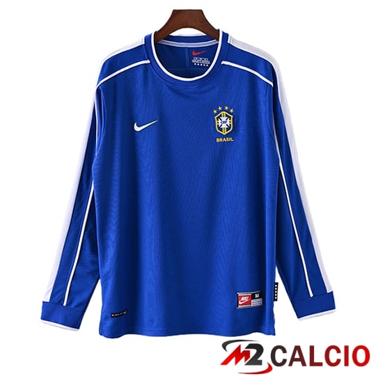 Maglie Calcio Personalizzate,Tute Calcio Squadre,Maglia Nazionale Italiana Calcio | Maglie Calcio Brasile Retro Seconda Manica Lunga 1998
