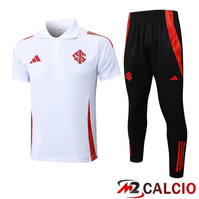 Maglie Calcio Personalizzate,Tute Calcio Squadre,Maglia Nazionale Italiana Calcio | Insieme Polo SC Internacional + Pantaloni Bianco 2025/2026