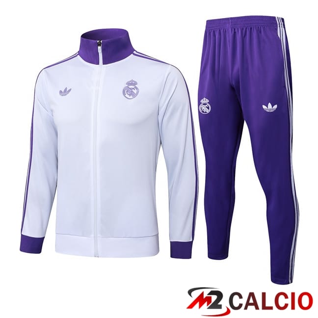 Maglie Calcio Personalizzate,Tute Calcio Squadre,Maglia Nazionale Italiana Calcio | Insieme Tuta Calcio - Giacca Real Madrid Viola Bianco 2025/2026