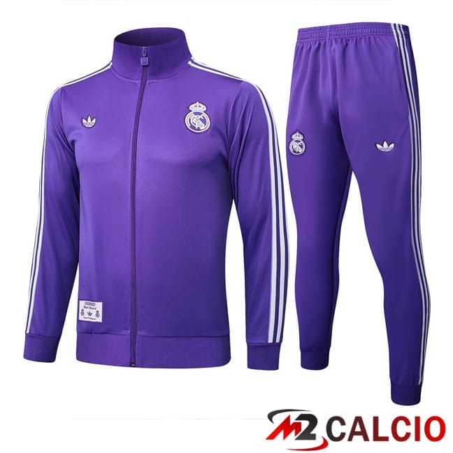 Maglie Calcio Personalizzate,Tute Calcio Squadre,Maglia Nazionale Italiana Calcio | Insieme Tuta Calcio - Giacca Real Madrid Viola 2025/2026