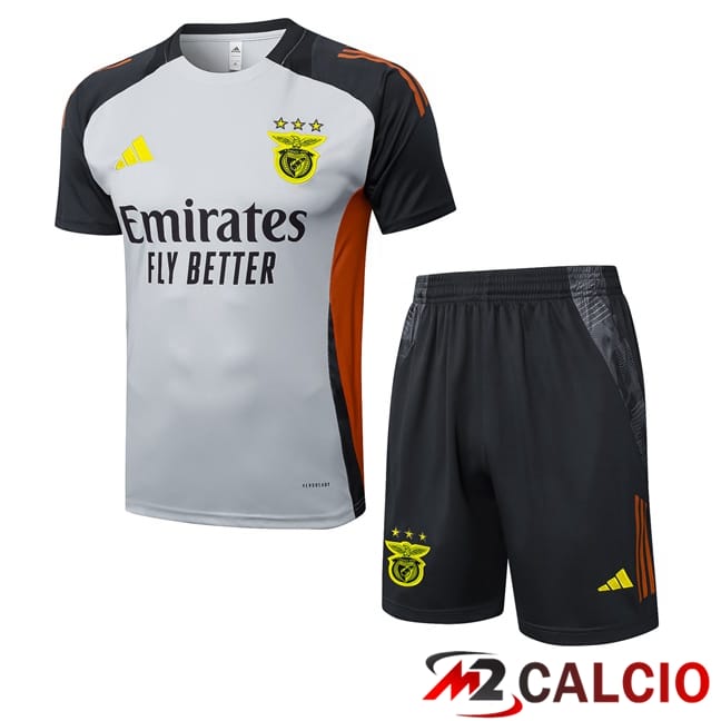 Maglie Calcio Personalizzate,Tute Calcio Squadre,Maglia Nazionale Italiana Calcio | Insieme T Shirt Allenamento S.L Benfica + Pantaloncini Grigio 2025/2026