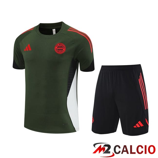 Maglie Calcio Personalizzate,Tute Calcio Squadre,Maglia Nazionale Italiana Calcio | Insieme T Shirt Allenamento Bayern Monaco + Pantaloncini Verde 2025/2026