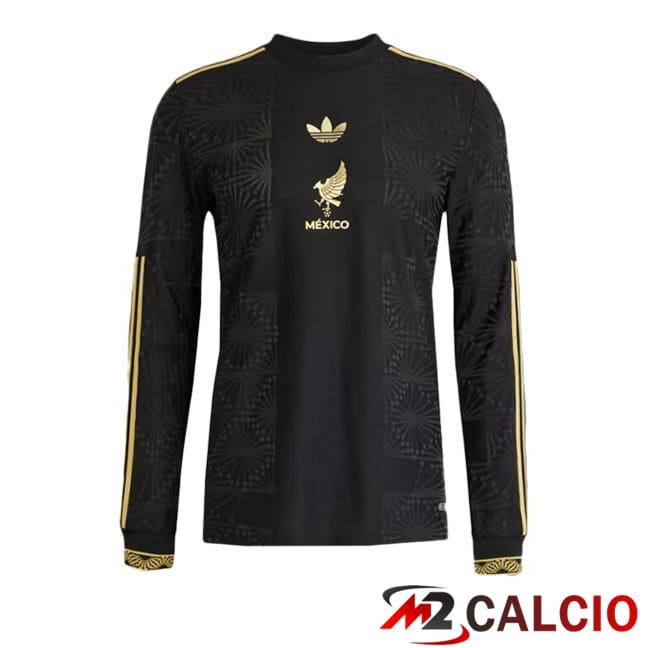 Maglie Calcio Personalizzate,Tute Calcio Squadre,Maglia Nazionale Italiana Calcio | Maglia Nazionale Messico Manica Lunga Nero Giallo 2025/2026