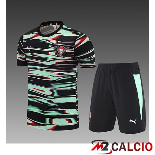 Maglie Calcio Personalizzate,Tute Calcio Squadre,Maglia Nazionale Italiana Calcio | Insieme T Shirt Allenamento Portogallo Bambino Nero/Verde 2025/2026
