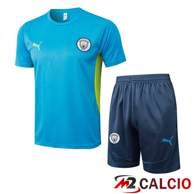 Maglie Calcio Personalizzate,Tute Calcio Squadre,Maglia Nazionale Italiana Calcio | Insieme T Shirt Allenamento Manchester City + Pantaloncini Blu 2025/2026