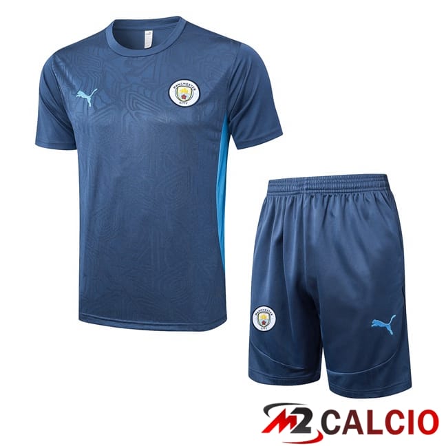 Maglie Calcio Personalizzate,Tute Calcio Squadre,Maglia Nazionale Italiana Calcio | Insieme T Shirt Allenamento Manchester City + Pantaloncini Blu Reale 2025/2026