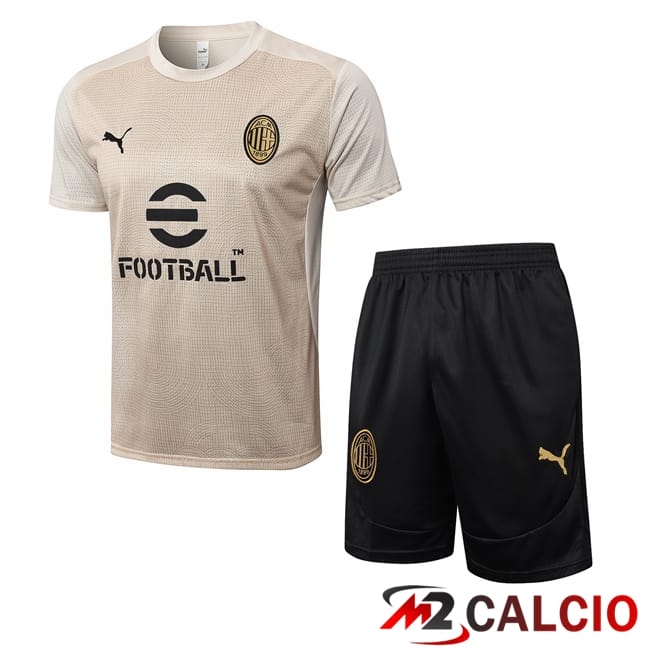 Maglie Calcio Personalizzate,Tute Calcio Squadre,Maglia Nazionale Italiana Calcio | Insieme T Shirt Allenamento AC Milan + Pantaloncini Giallo 2025/2026