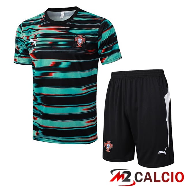 Maglie Calcio Personalizzate,Tute Calcio Squadre,Maglia Nazionale Italiana Calcio | Insieme T Shirt Allenamento Portogallo + Pantaloncini Nero Verde 2025/2026