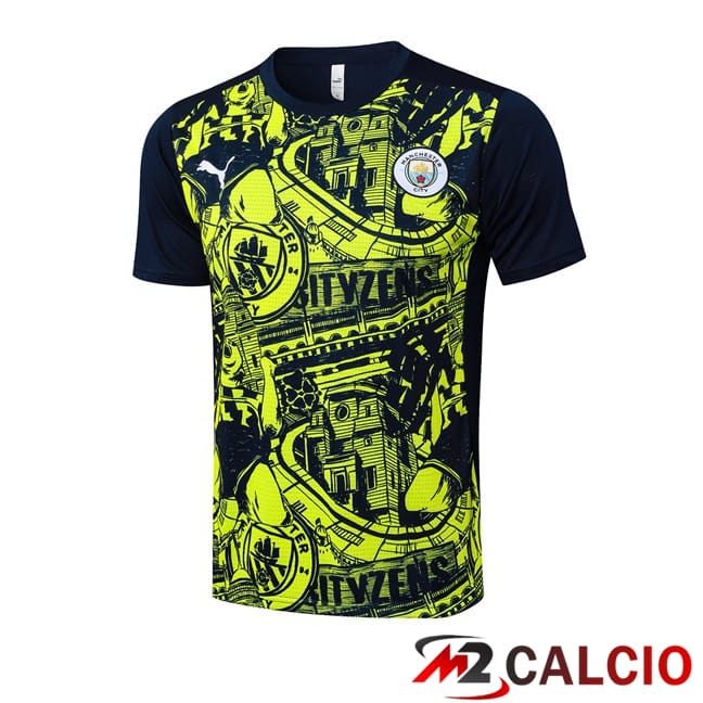 Maglie Calcio Personalizzate,Tute Calcio Squadre,Maglia Nazionale Italiana Calcio | T Shirt Allenamento Manchester City Blu Reale Giallo 2025/2026