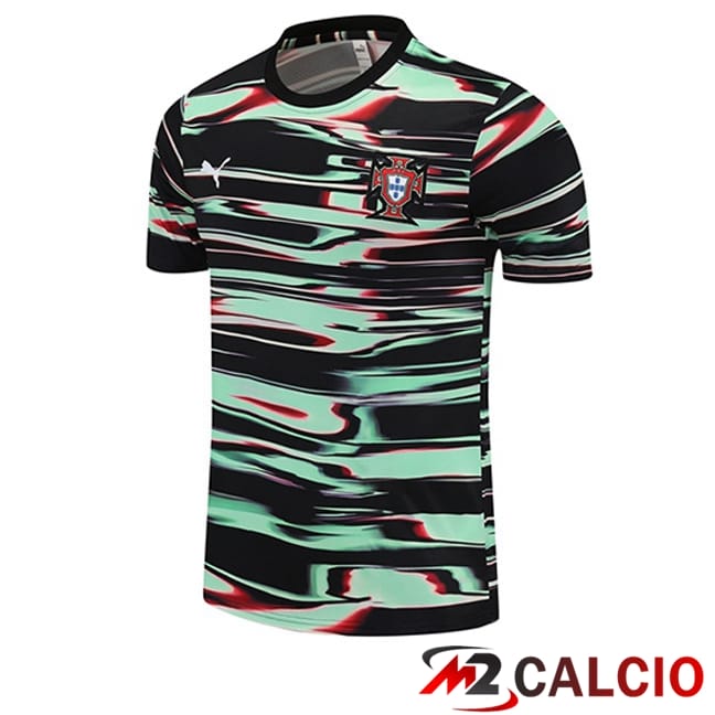 Maglie Calcio Personalizzate,Tute Calcio Squadre,Maglia Nazionale Italiana Calcio | T Shirt Allenamento Portogallo Nero Verde 2025/2026
