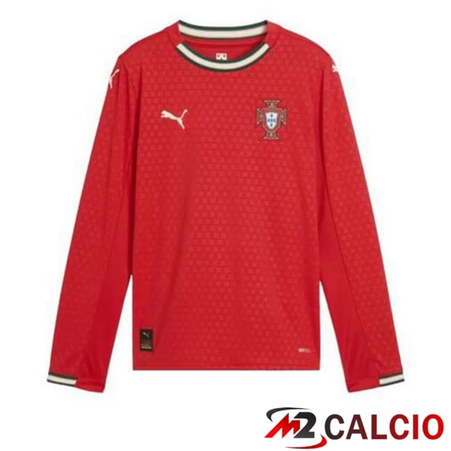 Maglie Calcio Personalizzate,Tute Calcio Squadre,Maglia Nazionale Italiana Calcio | Maglia Nazionale Portogallo Prima Manica Lunga Rosso 2025/2026