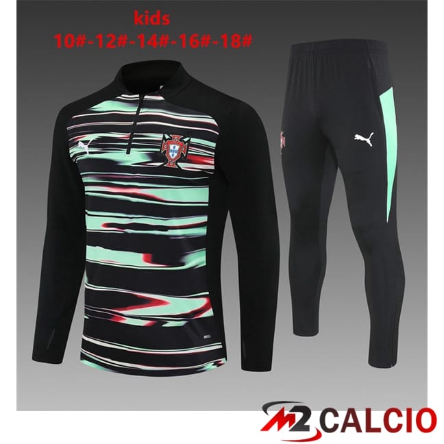 Maglie Calcio Personalizzate,Tute Calcio Squadre,Maglia Nazionale Italiana Calcio | Insieme Tuta Calcio Portogallo Bambino Nero Verde 2025/2026