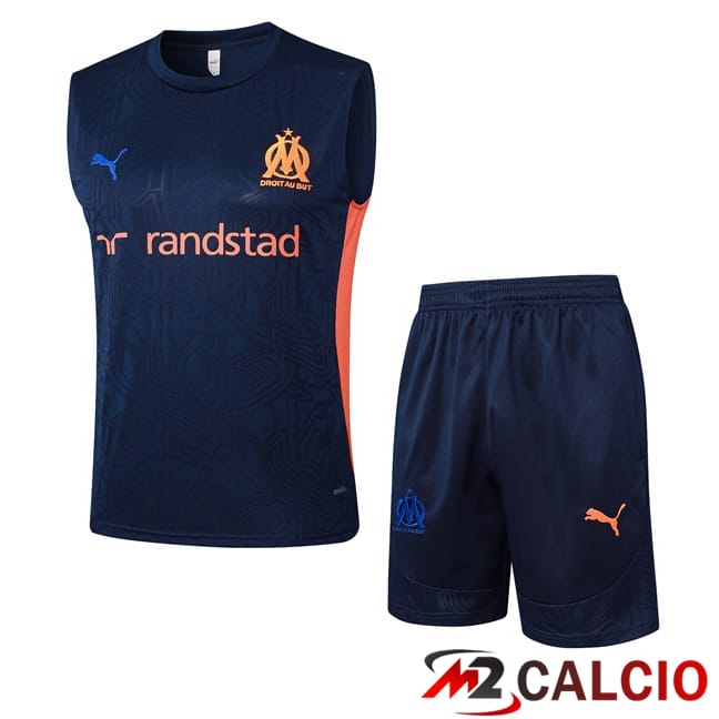 Maglie Calcio Personalizzate,Tute Calcio Squadre,Maglia Nazionale Italiana Calcio | Canotta Allenamento Marsiglia OM + Pantaloncini Blu Reale 2025/2026