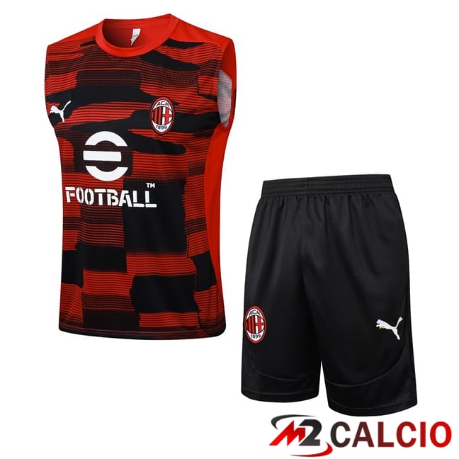Maglie Calcio Personalizzate,Tute Calcio Squadre,Maglia Nazionale Italiana Calcio | Canotta Allenamento AC Milan + Pantaloncini Rosso 2025/2026
