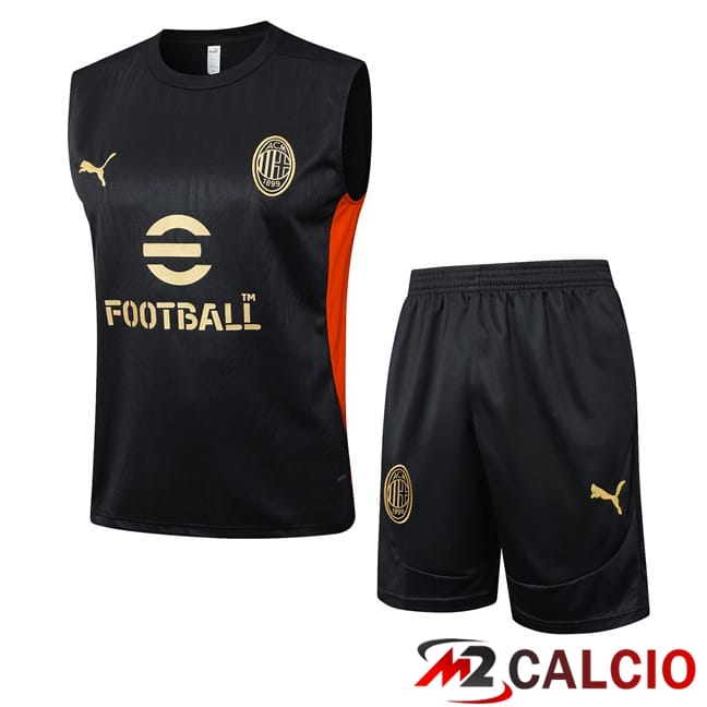 Maglie Calcio Personalizzate,Tute Calcio Squadre,Maglia Nazionale Italiana Calcio | Canotta Allenamento AC Milan + Pantaloncini Nero 2025/2026