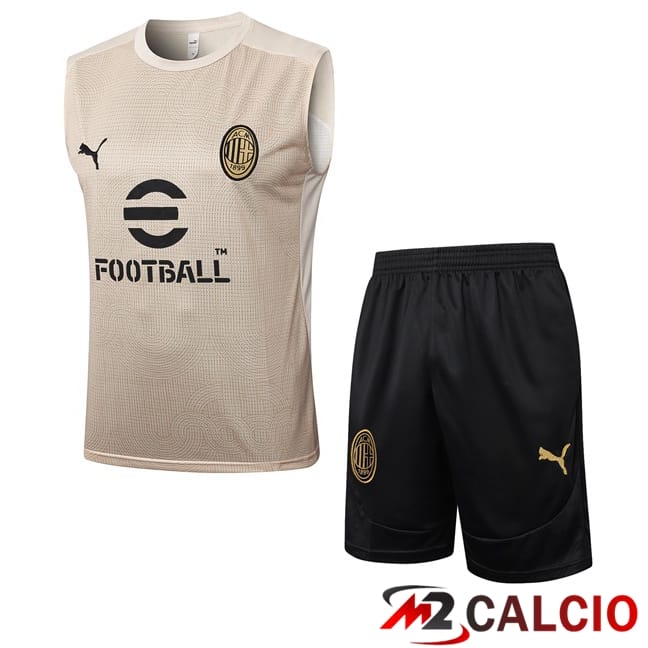 Maglie Calcio Personalizzate,Tute Calcio Squadre,Maglia Nazionale Italiana Calcio | Canotta Allenamento AC Milan + Pantaloncini Giallo 2025/2026